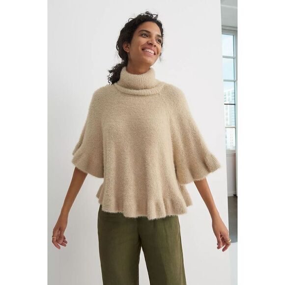 Anthropologie Ruffled Turtleneck Poncho Size OS - Picture 1 of 7
